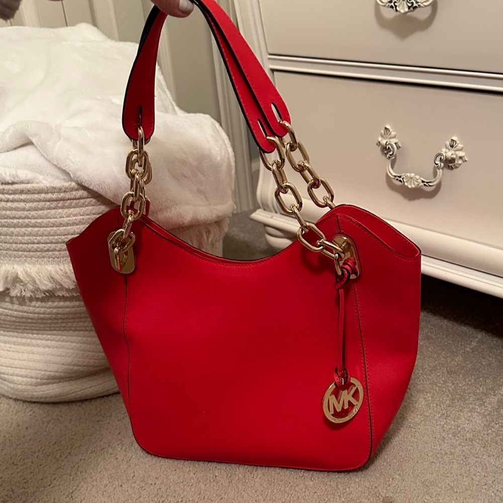 Michael Kors Red Leather Chain-Handle Tote